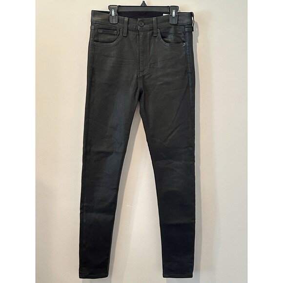 Rag & Bone High Rise Skinny Jeans in Shiny Black Coated Denim Size 28 EUC!!! - Picture 2 of 7